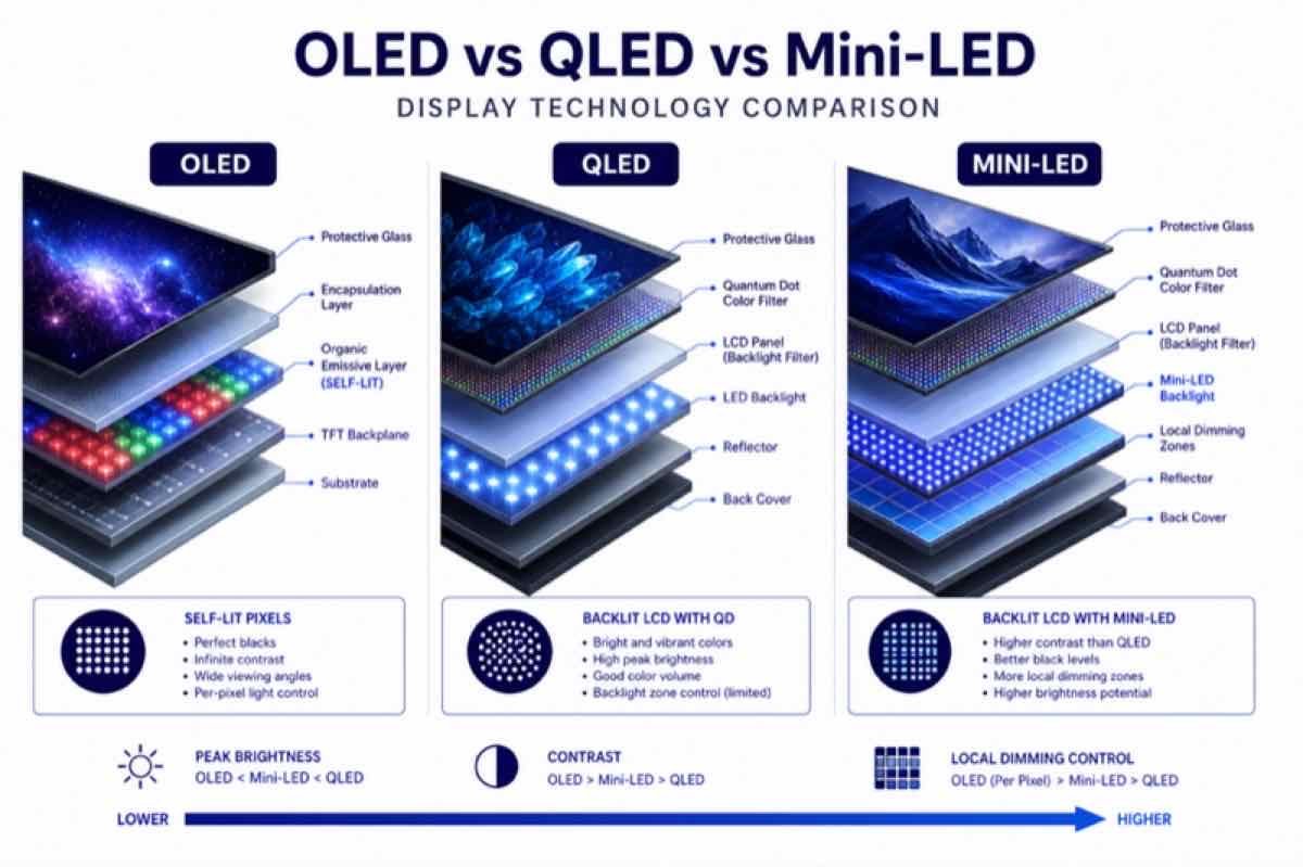OLED vs QD-OLED vs Mini-LED en 2025: la guía definitiva para no equivocarte